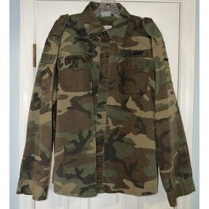Vintage US Army Special Forces Patched Camo BDU XL Regular Field Shirt Jacket